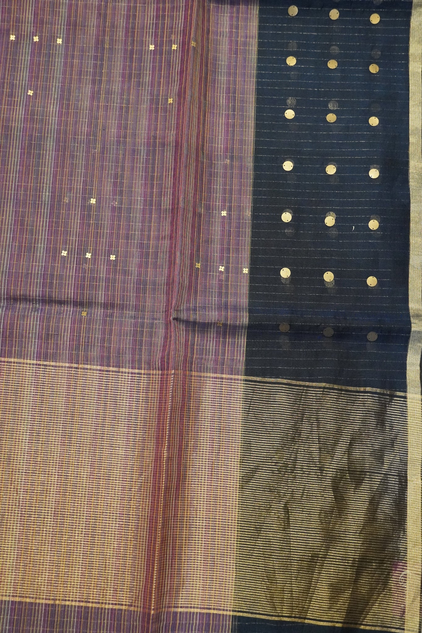 Pure Matka Tussar Saree - Round Zari Butta Blue