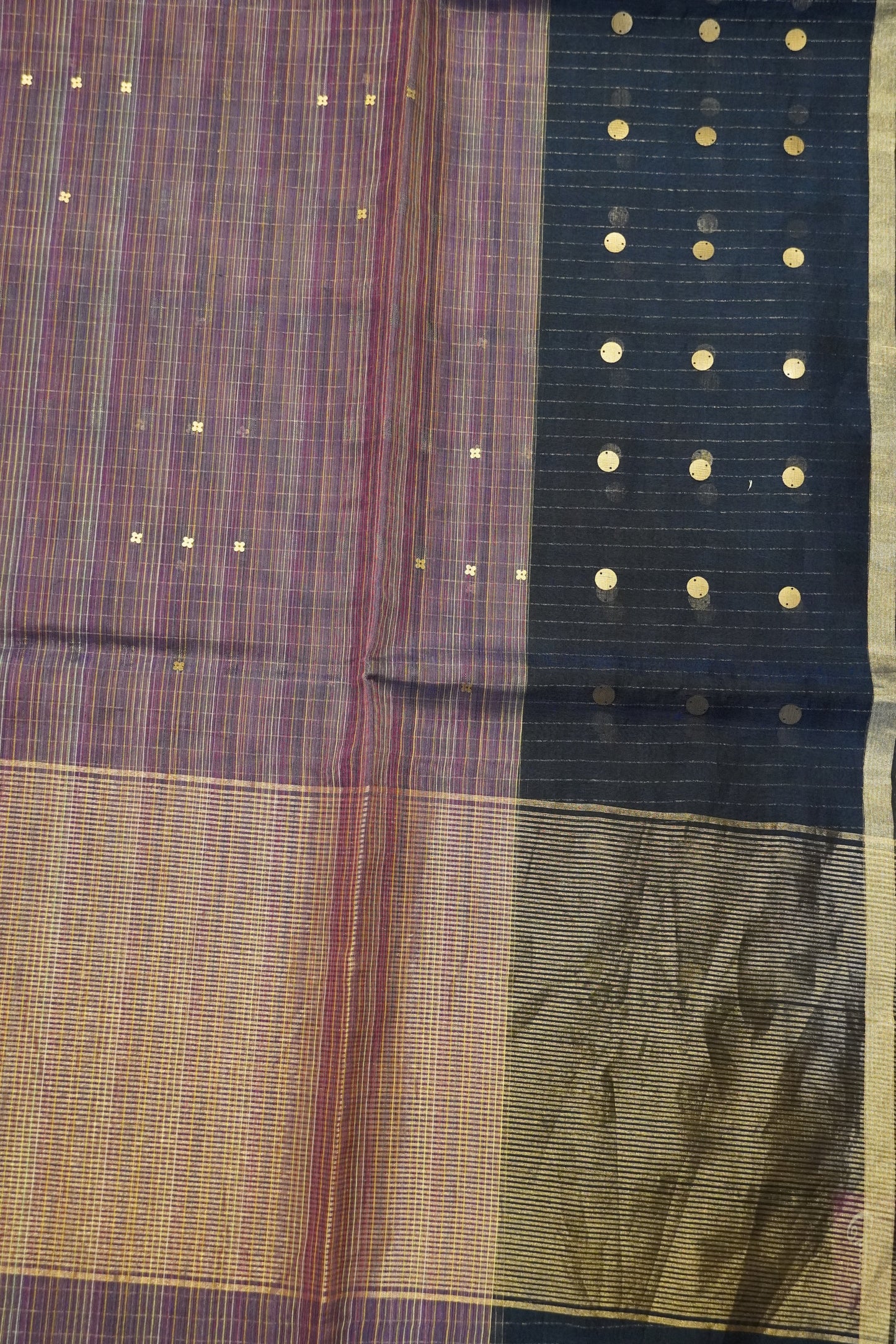 Pure Matka Tussar Saree - Round Zari Butta Blue