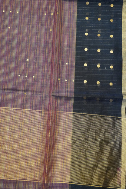 Pure Matka Tussar Saree - Round Zari Butta Blue