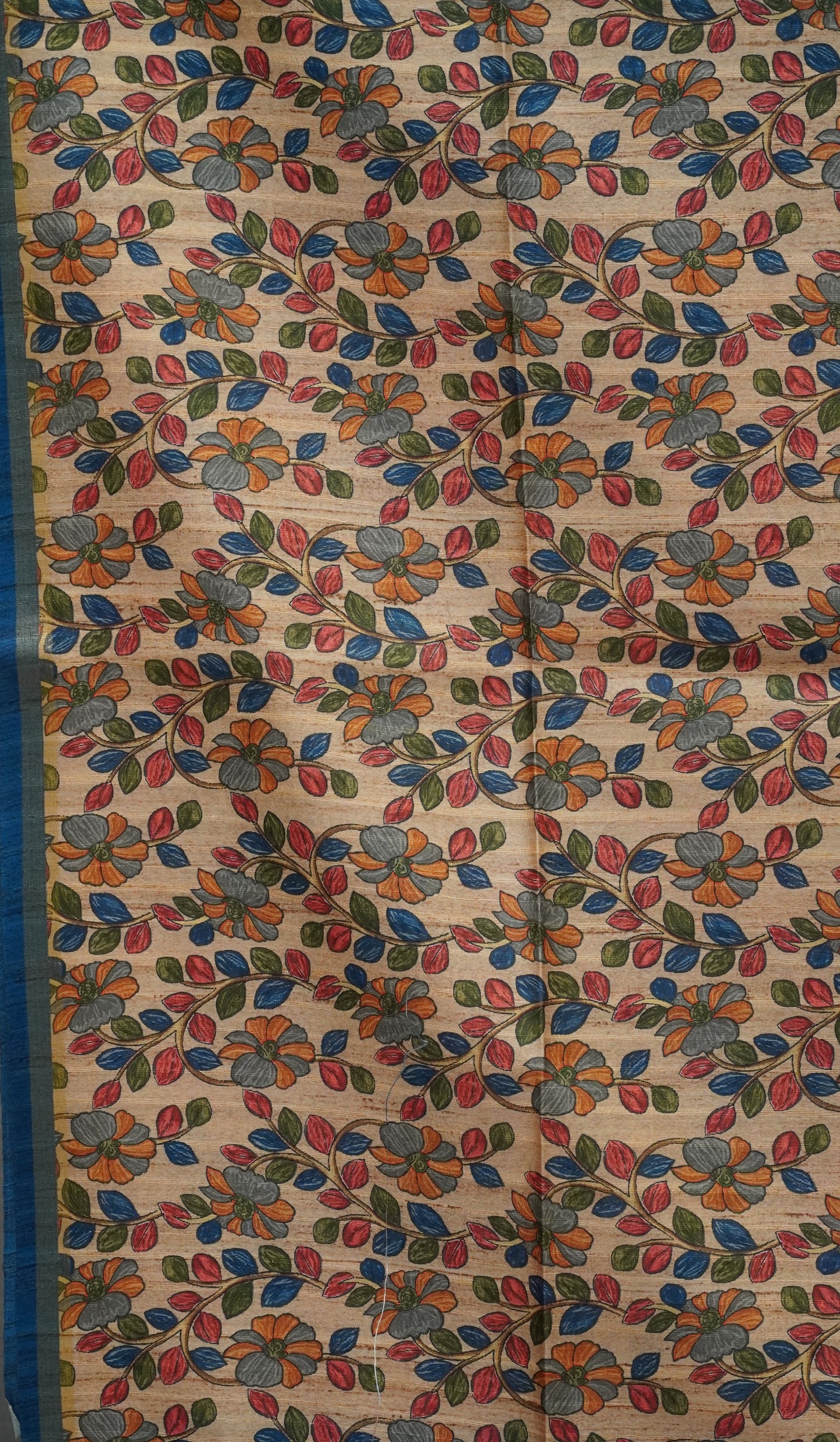 Semi Tussar Saree Bandhini Print & Kalamkari - Blue