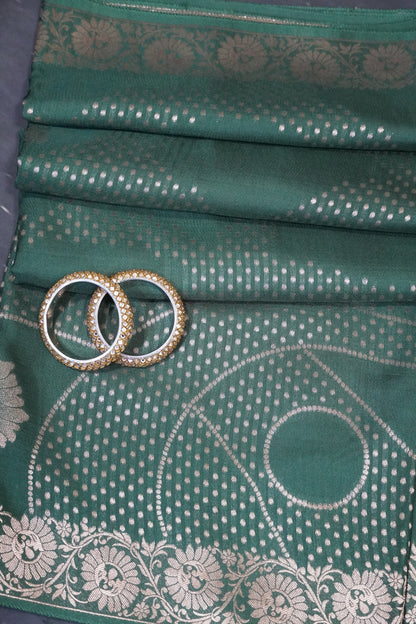 Banarasi Crepe Saree - Dark Green