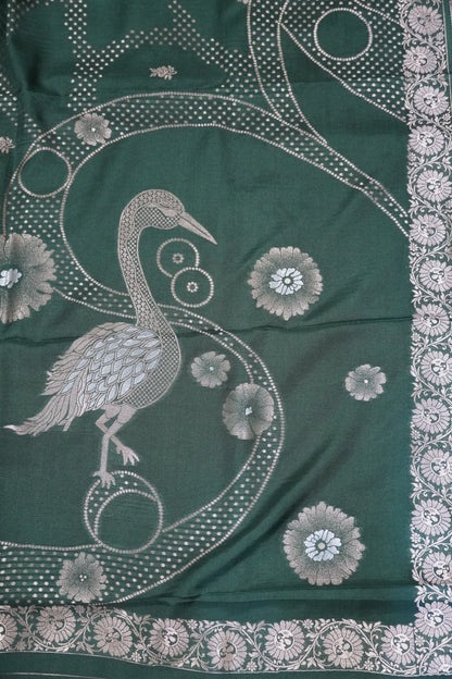 Banarasi Crepe Saree - Dark Green