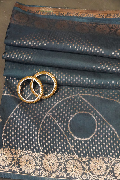 Banarasi Crepe Saree - Light Peacock Blue