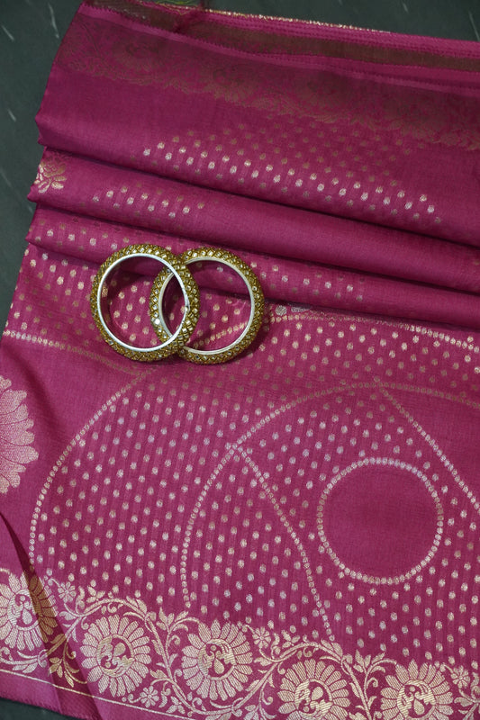 Banarasi Crepe Saree - Dark Pink