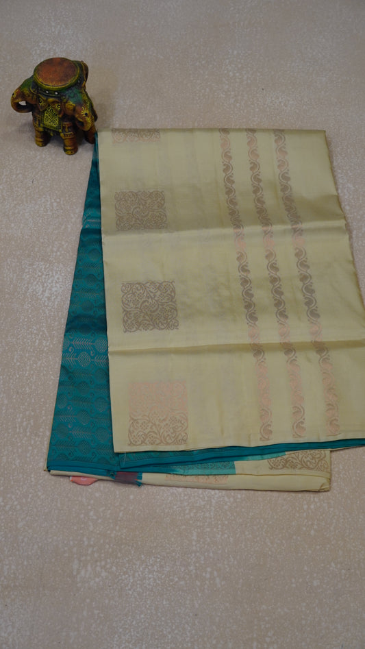 Soft Silk Saree 1  1/2 Warp - Sandal to Teal Green