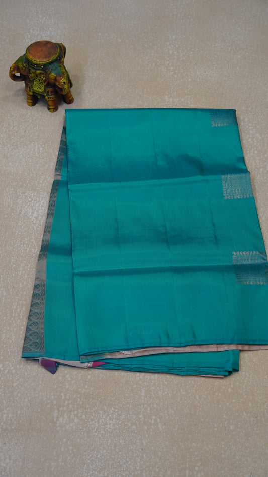 Soft Silk Saree 1  1/2 Warp - Teal Green to Beige
