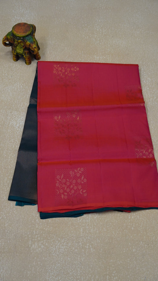 Soft Silk Saree 1  1/2 Warp - Red to Bottle Green