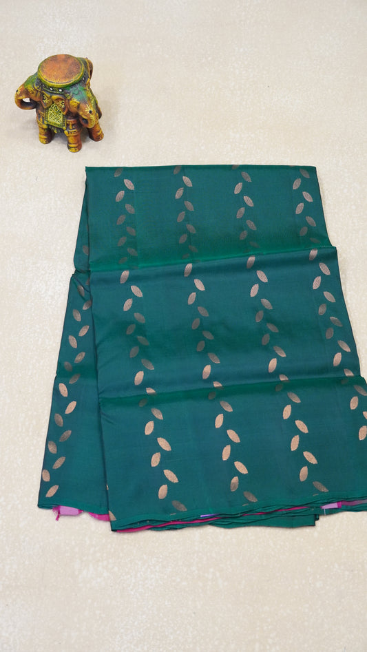 Soft Silk Saree 1  1/2 Warp - Bottle Green to Pink