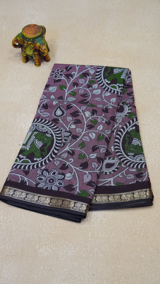 Malai Cotton Saree Kalamkari Print - Mauve