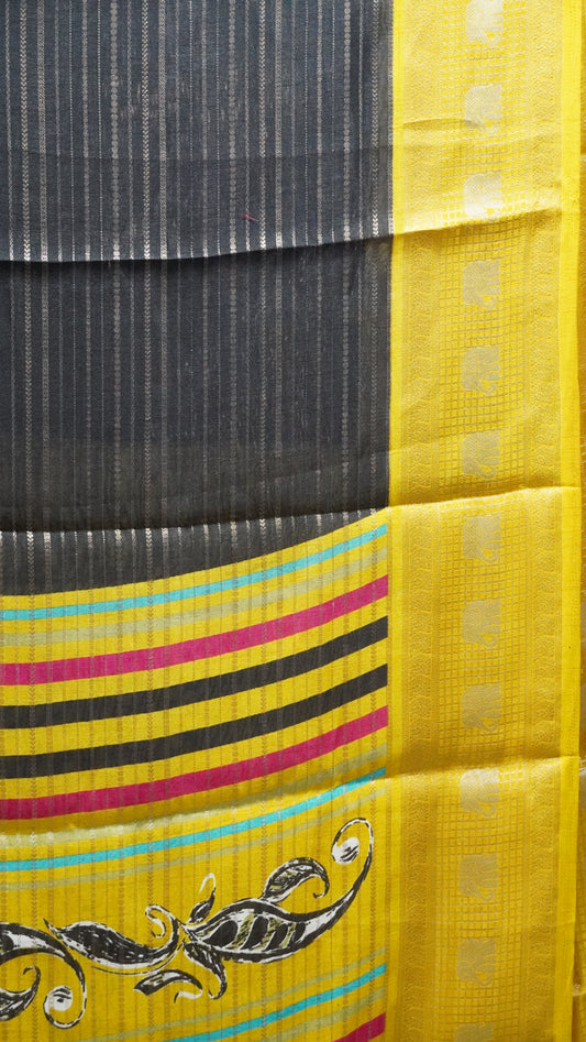 Semi Dola Silk Saree-Black Elephant Checks