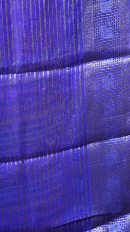 Semi Dola Silk Saree-Pink Elephant Checks