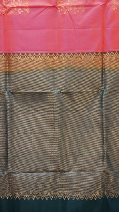 Pure Soft Silk Saree 1  1/2 Warp - Red to Bottle Green