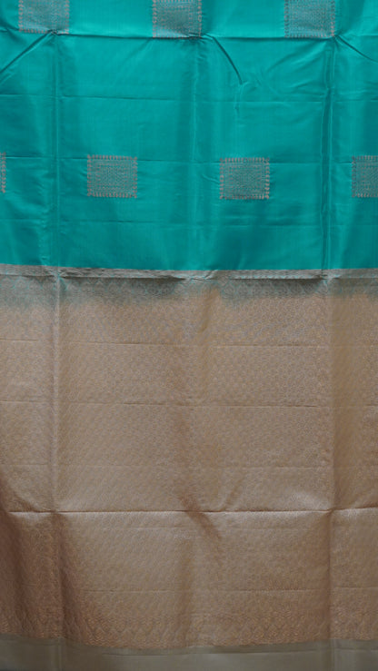Pure Soft Silk Saree 1  1/2 Warp - Teal Green to Beige