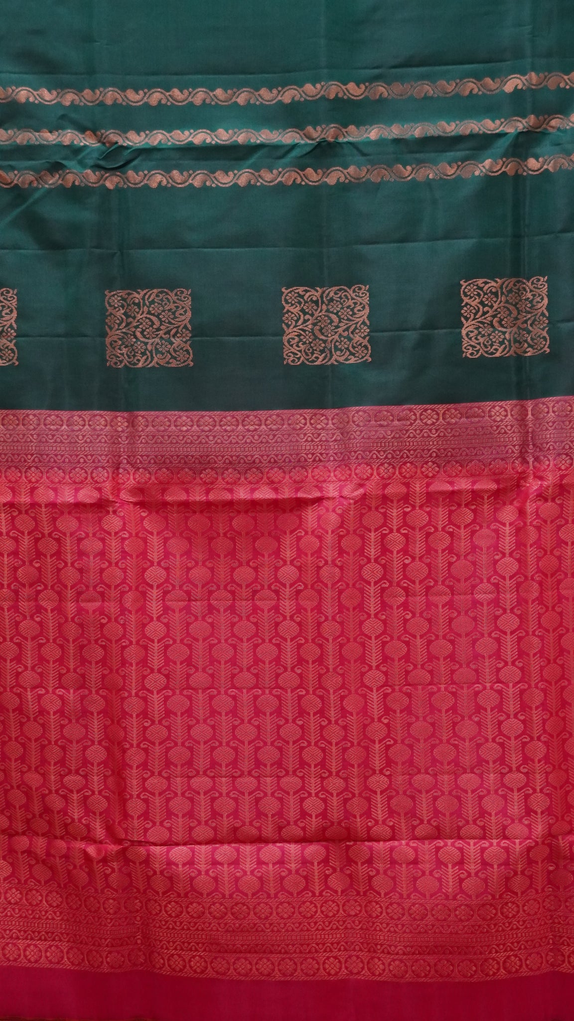 Pure Soft Silk Saree 1  1/2 Warp - Bottle Green to Pink