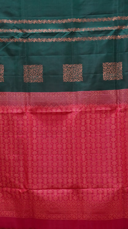 Pure Soft Silk Saree 1  1/2 Warp - Bottle Green to Pink