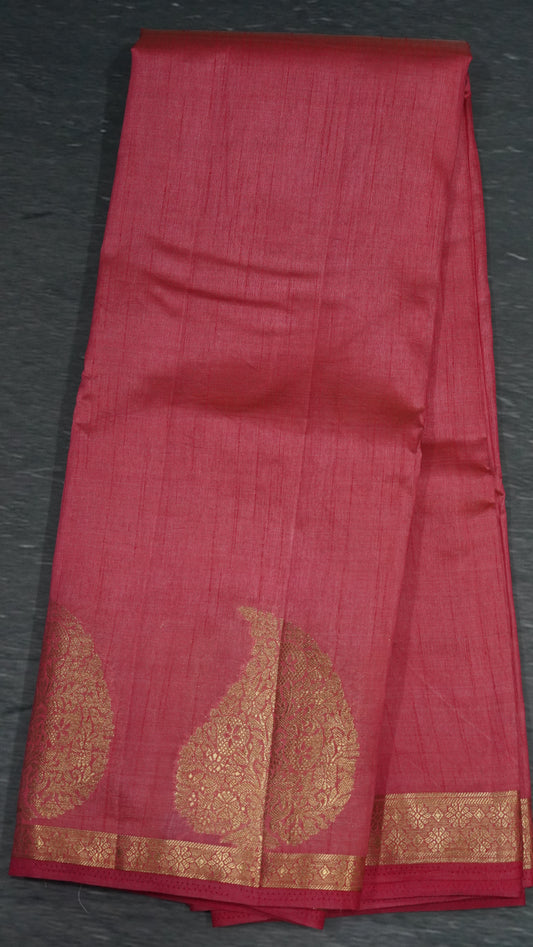 Semi Tussar Saree-Peach Pink Leaf Butta