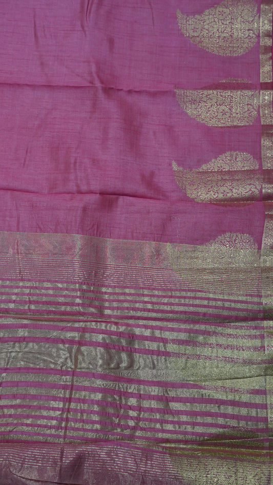 Semi Tussar Saree-Peach Pink Leaf Butta