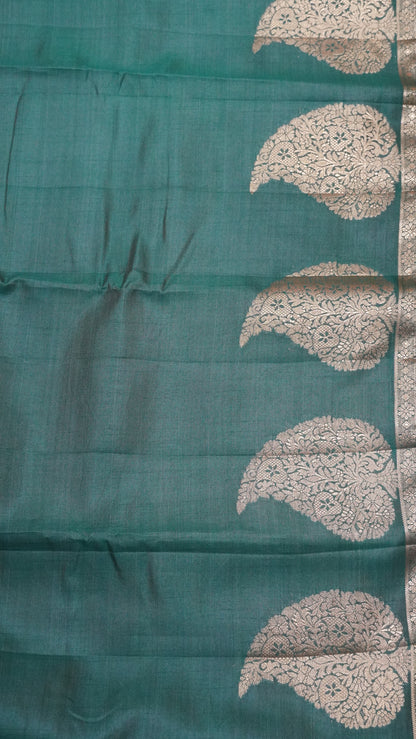 Semi Tussar Saree-Bottle Green Leaf Butta