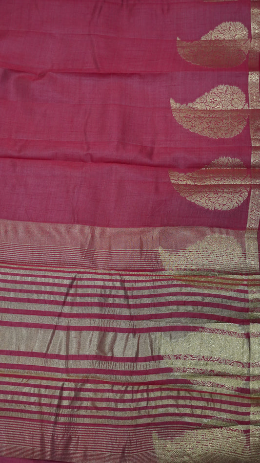 Semi Tussar Saree-Red Leaf Butta