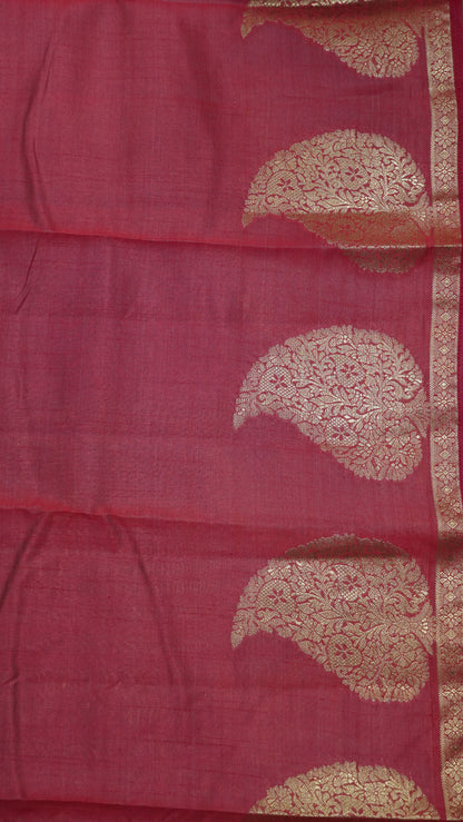 Semi Tussar Saree-Red Leaf Butta