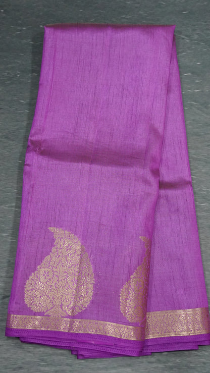 Semi Tussar Saree-Purple Leaf Butta
