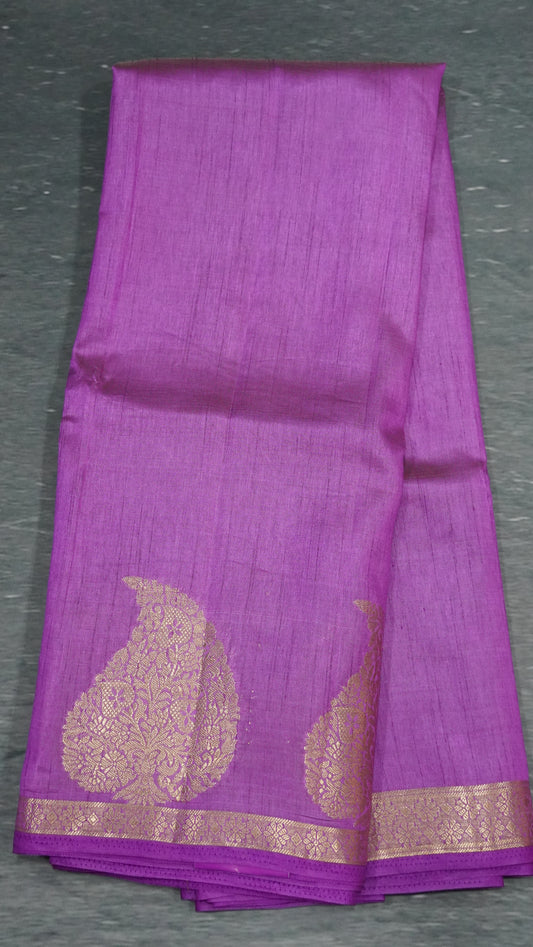 Semi Tussar Saree-Purple Leaf Butta
