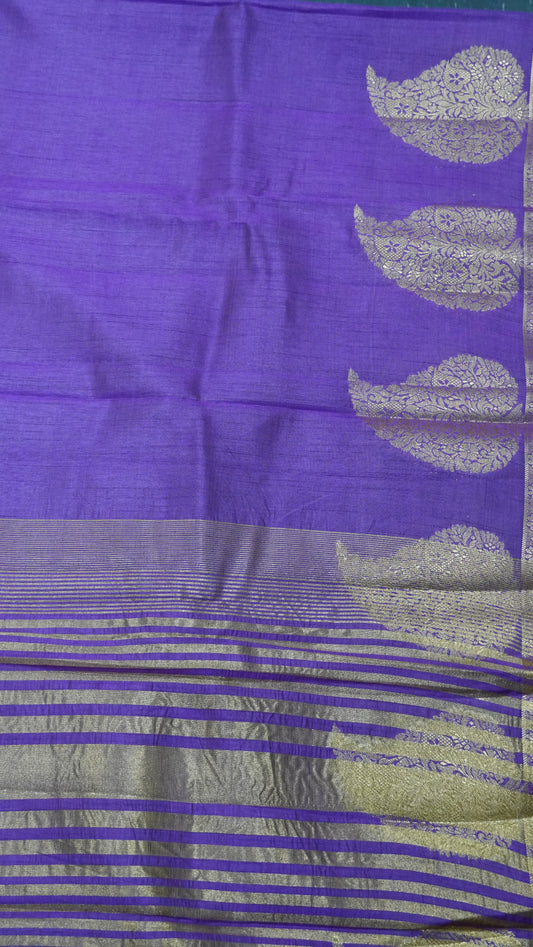 Semi Tussar Saree-Purple Leaf Butta