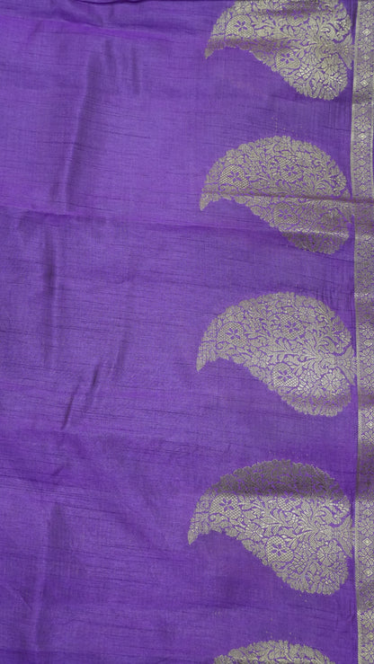 Semi Tussar Saree-Purple Leaf Butta