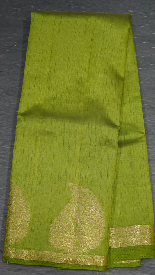 Semi Tussar Saree-Light Green Leaf Butta