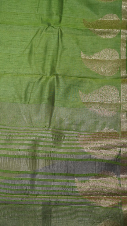 Semi Tussar Saree-Light Green Leaf Butta