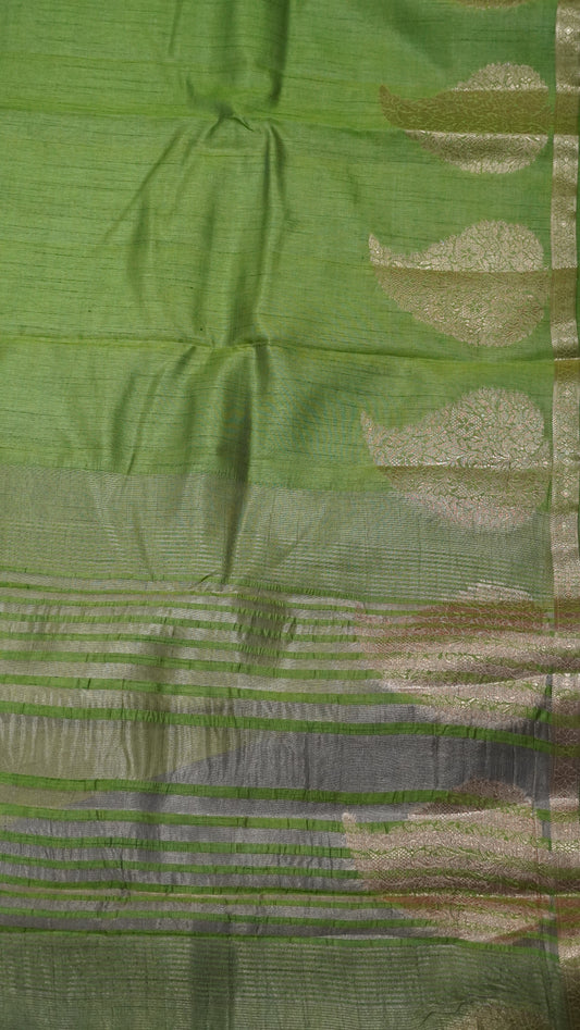 Semi Tussar Saree-Light Green Leaf Butta