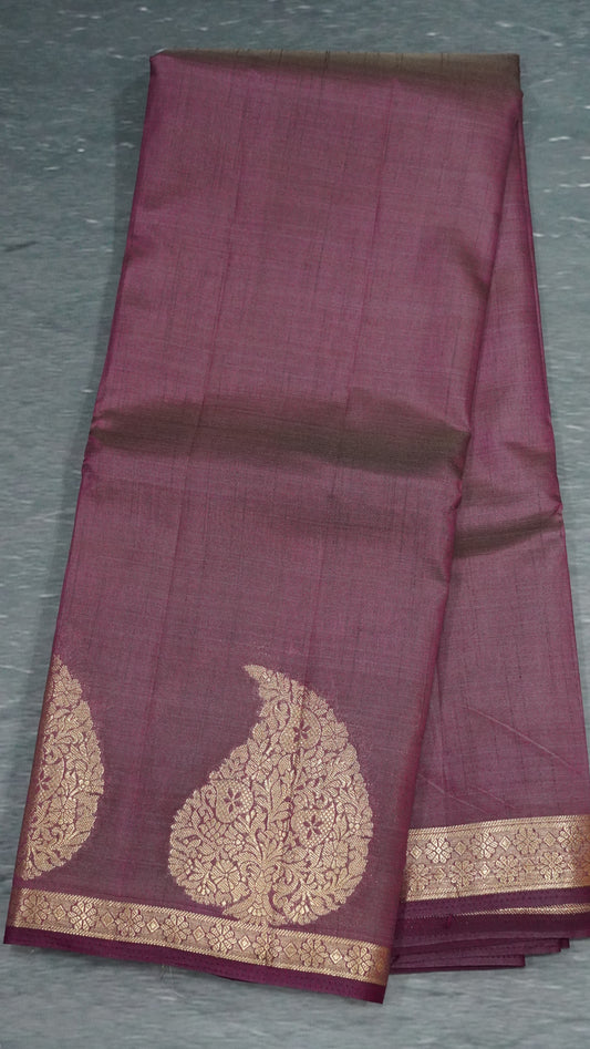 Semi Tussar Saree-Maroon Leaf Butta
