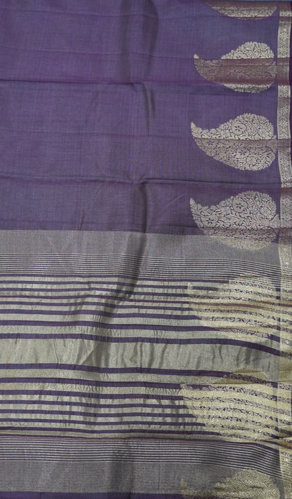 Semi Tussar Saree-Maroon Leaf Butta
