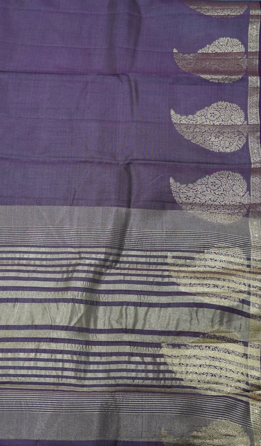 Semi Tussar Saree-Maroon Leaf Butta