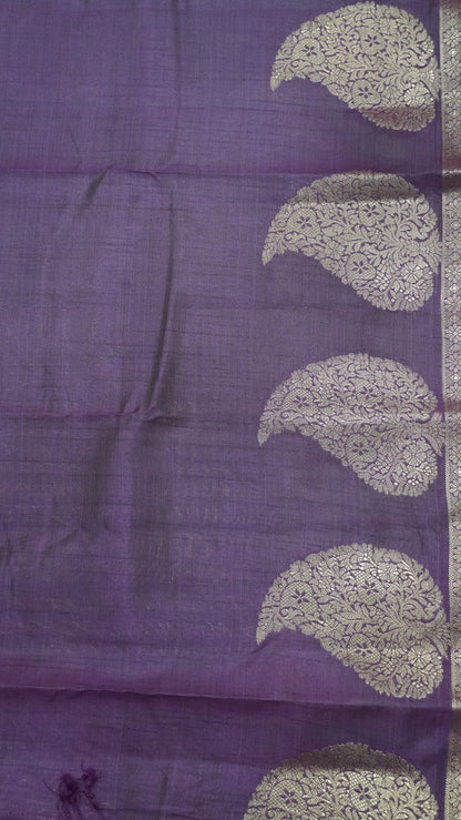 Semi Tussar Saree-Maroon Leaf Butta