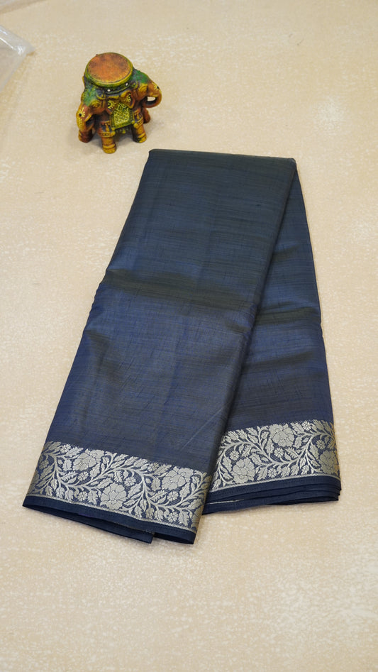 Semi Tussar Saree with Jacquard Border - Navy Blue