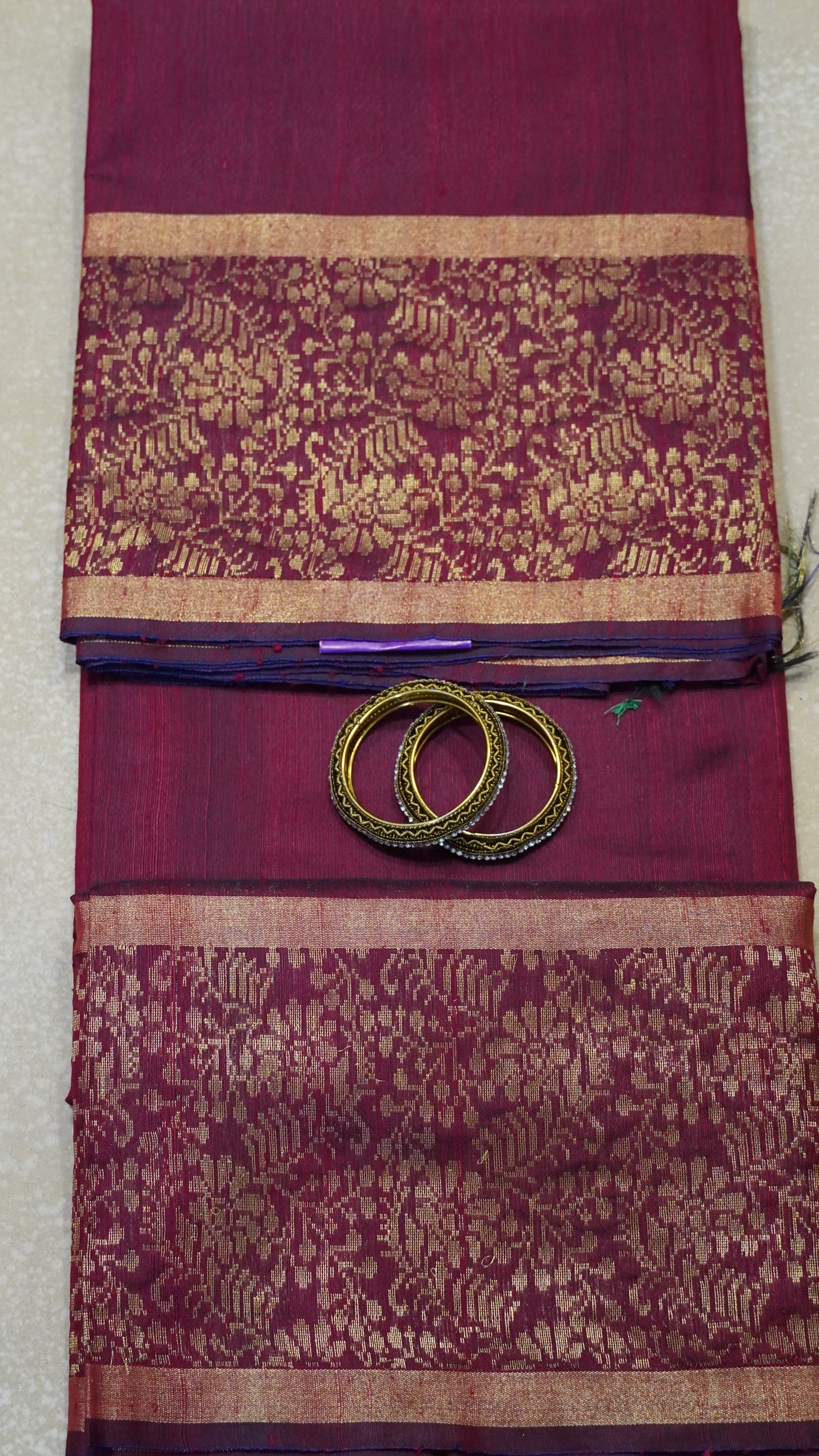 Pure Dupion Silk Saree - Maroon Big Border