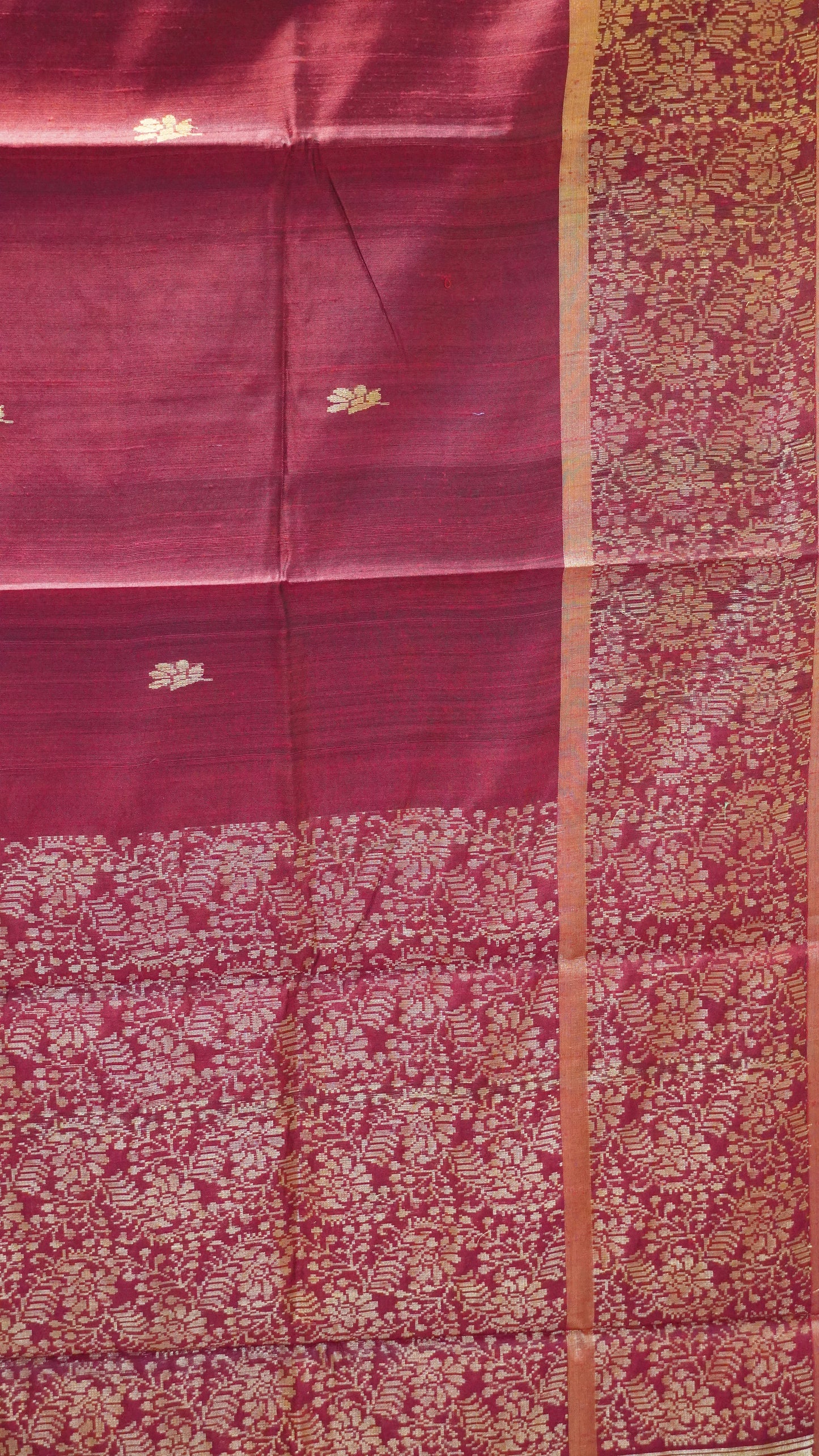 Pure Dupion Silk Saree - Maroon Big Border