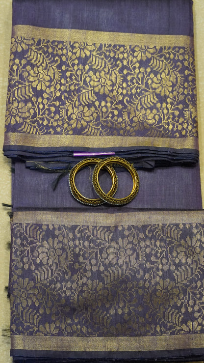 Pure Dupion Silk Saree - Lavender Big Border