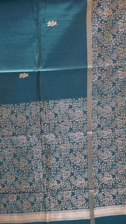 Pure Dupion Silk Saree - Bottle Green Big Border