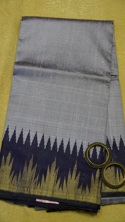 Pure Dupion Silk Saree - Lavender Tower Border