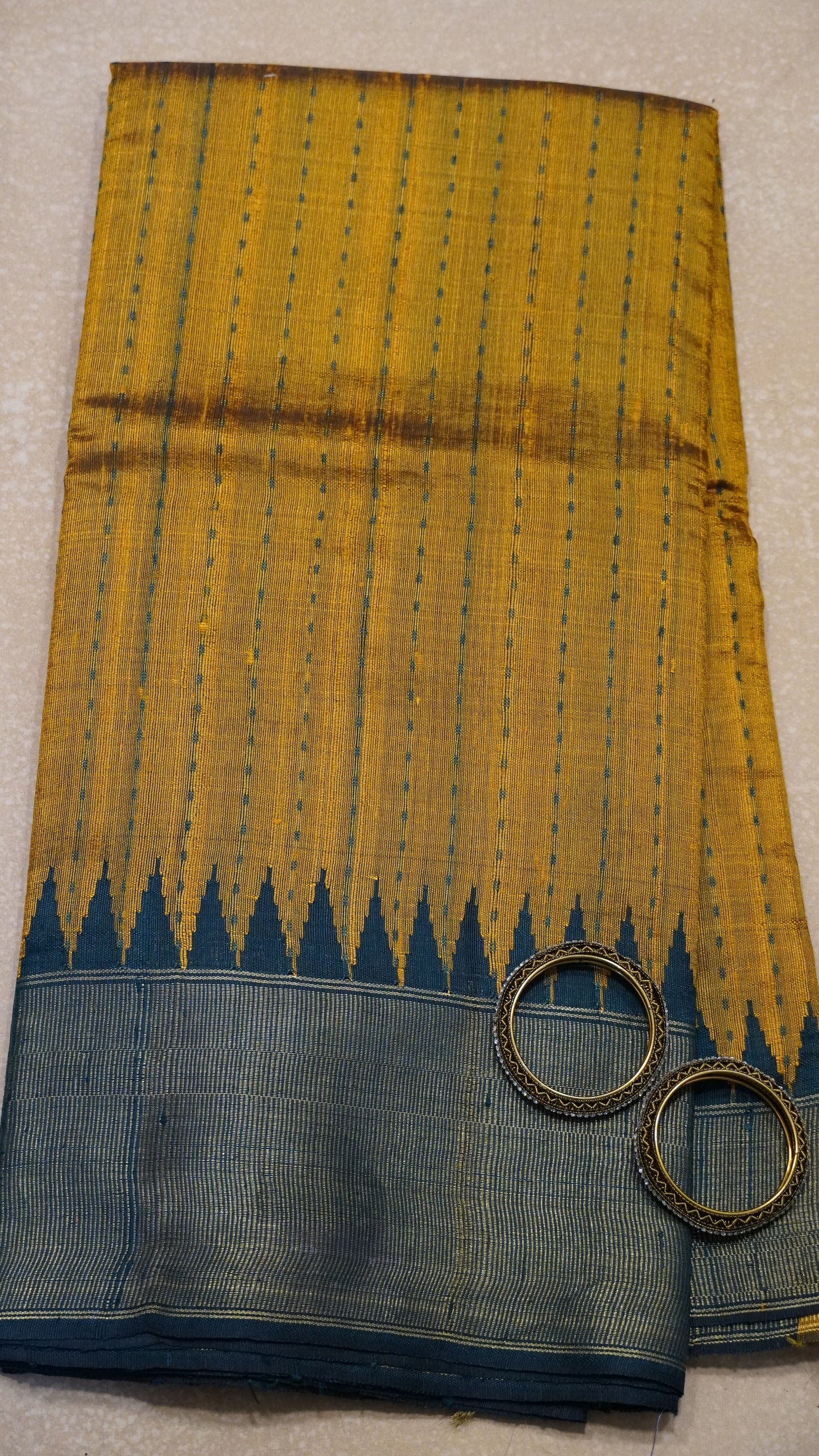 Pure Dupion Silk Saree - Gold Tower Border