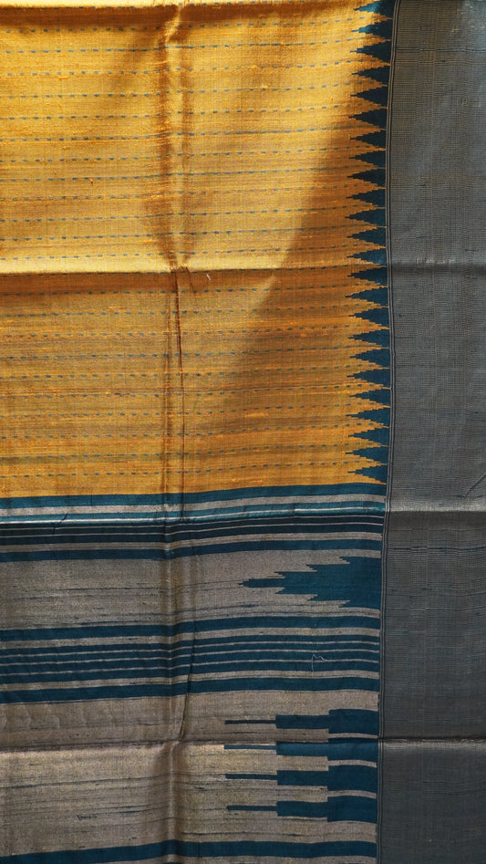 Pure Dupion Silk Saree - Gold Tower Border