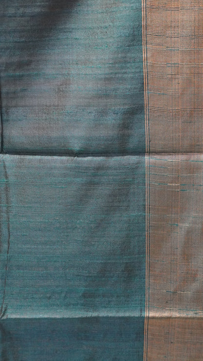 Pure Dupion Silk Saree - Gold Tower Border