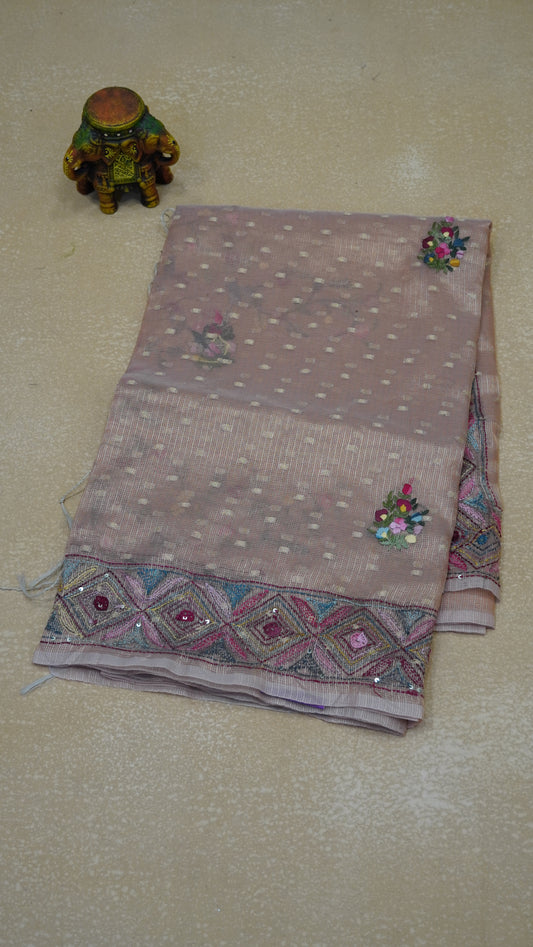 Tissue Kota Saree - Peach