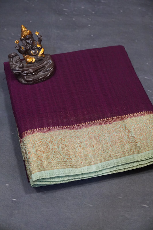 Banarasi Geogette Saree - Wine - Light Green