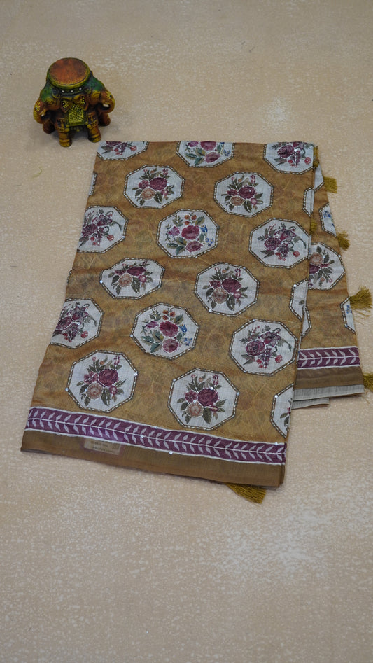 Chanderi Saree Kantha Work - Mustard