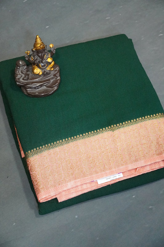 Banarasi Georgette Saree - Bottle Green - Peach