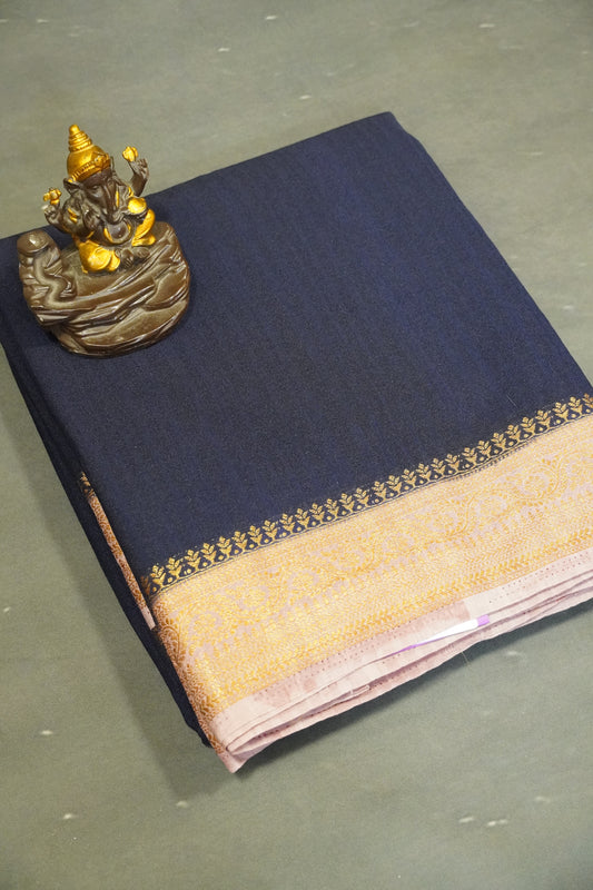 Banarasi Georgette Saree - Navy Blue - Mauve