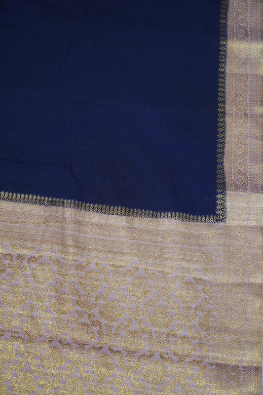 Banarasi Georgette Saree - Navy Blue - Mauve